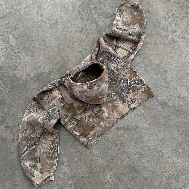 Retro Hoodie Männer Bedruckte Übergroße Camouflage Muster Grafik Hoodies