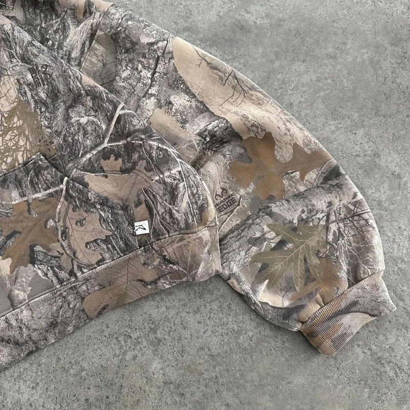 Retro Hoodie Männer Bedruckte Übergroße Camouflage Muster Grafik Hoodies