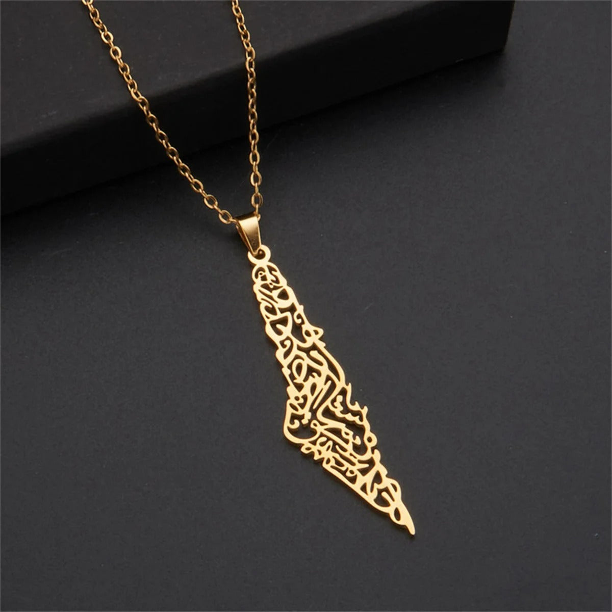 Collier en acier inoxydable avec carte de la Palestine pour homme et femme