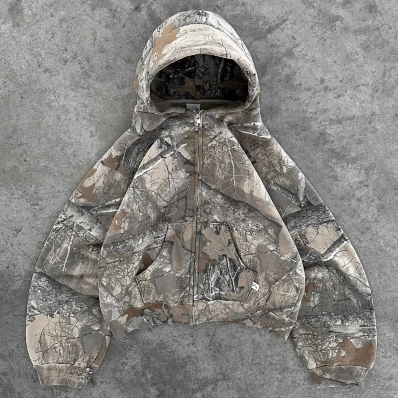 Retro Hoodie Männer Bedruckte Übergroße Camouflage Muster Grafik Hoodies