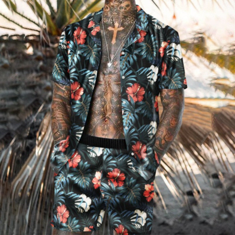Set aus Hemd und Shorts mit Vintage-Print