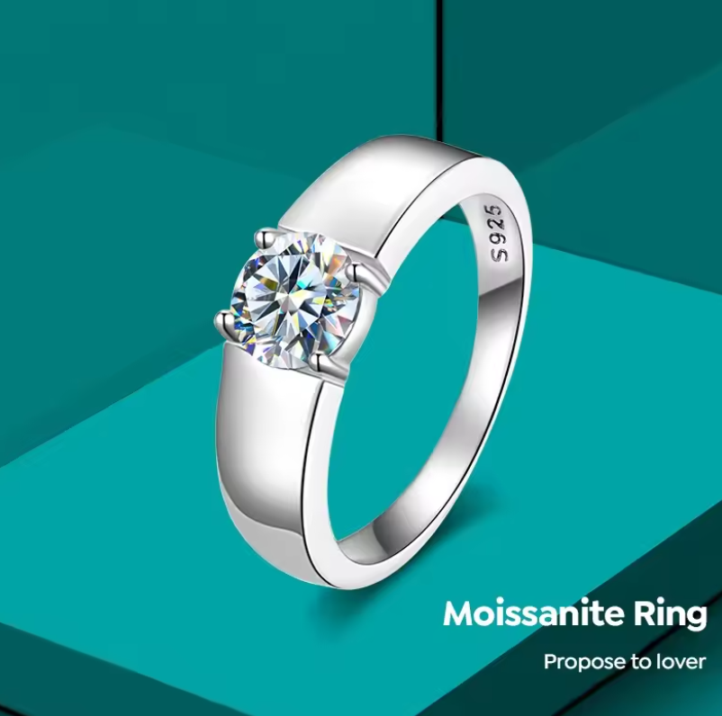 Minimalistischer 1 Karat 925 Sterling Silber Moissanit Ring