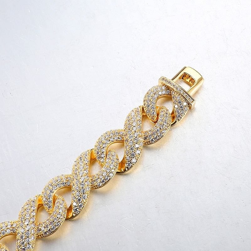 VVS Jewelry hip hop jewelry 16mm Gold Infinity Prong Cuban Chain plus FREE Bracelet
