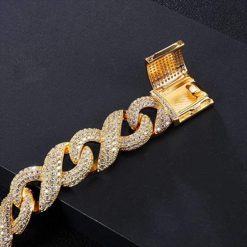 VVS Jewelry hip hop jewelry 16mm Gold Infinity Prong Cuban Chain plus FREE Bracelet