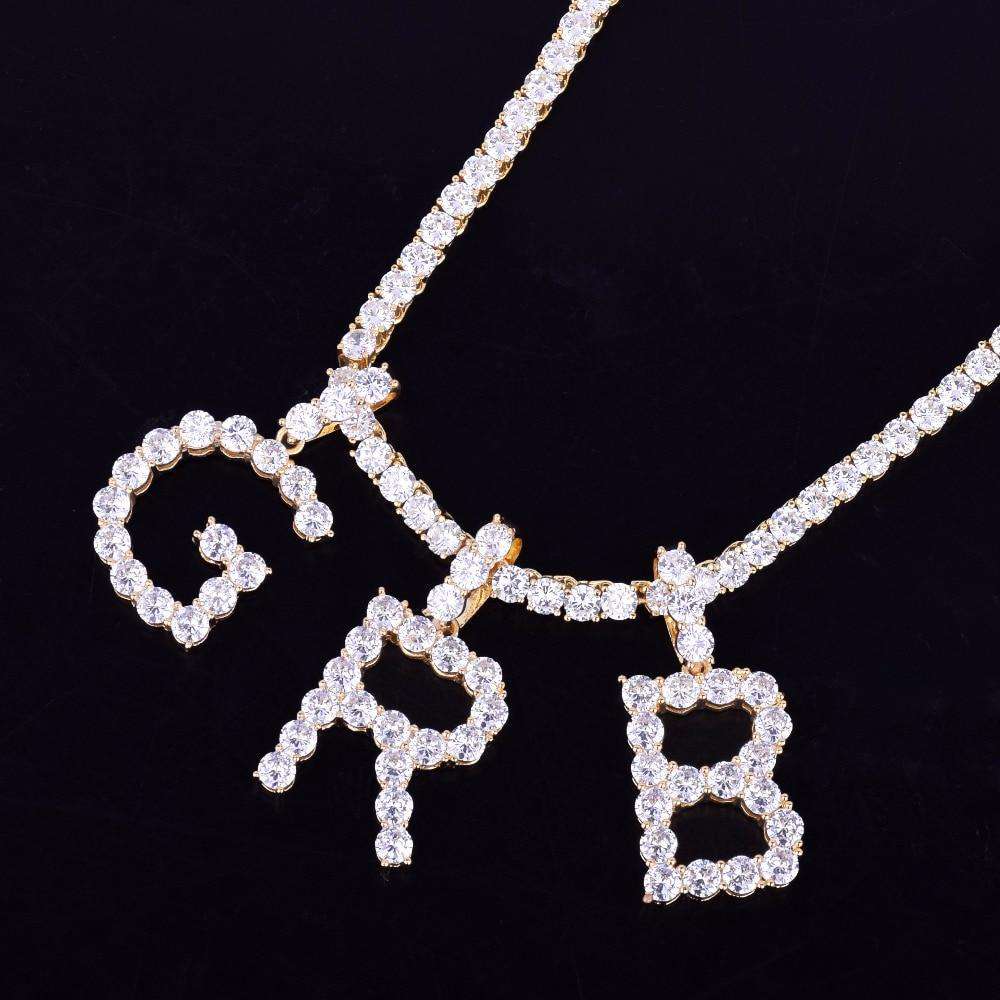 VVS Jewelry hip hop jewelry Custom Gold Tennis Letter Necklace