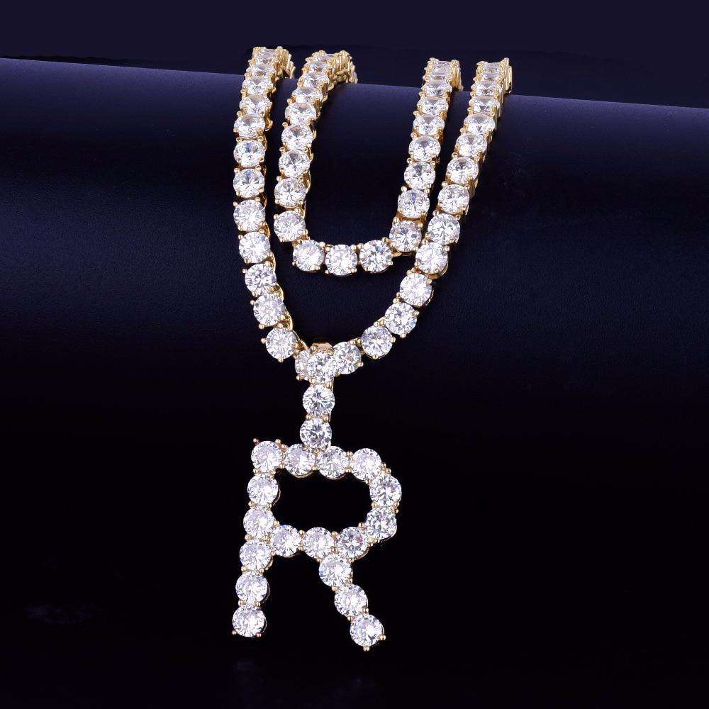 VVS Jewelry hip hop jewelry Custom Gold Tennis Letter Necklace