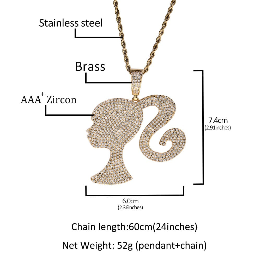 VVS Jewelry hip hop jewelry Fully Iced Barbie Pendant Necklace