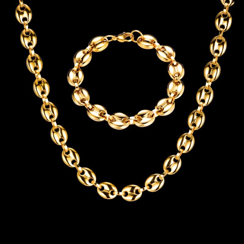VVS Jewelry hip hop jewelry Gold/Silver Coffee Bean link chain + FREE Bracelet Bundle