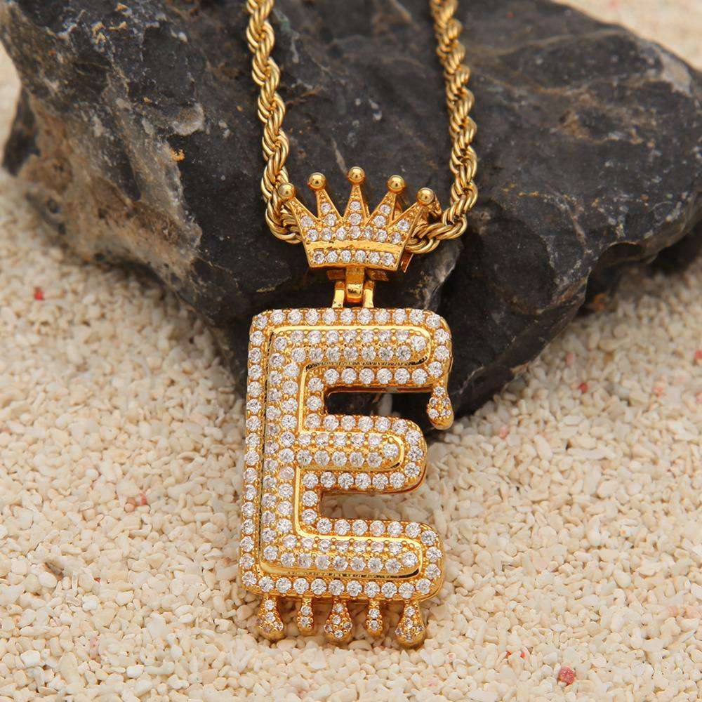 VVS Jewelry hip hop jewelry Gold/Silver Crown Ice Drip Bubble Initial Letter Pendant Necklace