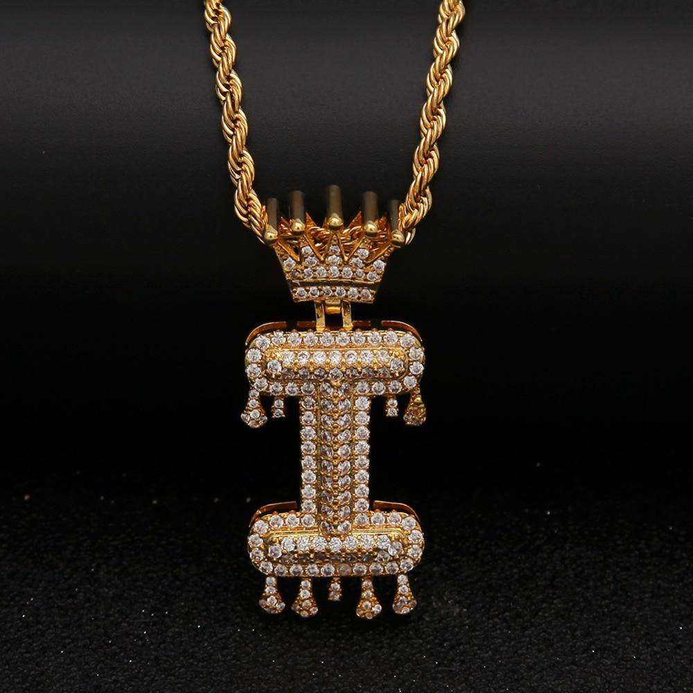 VVS Jewelry hip hop jewelry Gold/Silver Crown Ice Drip Bubble Initial Letter Pendant Necklace