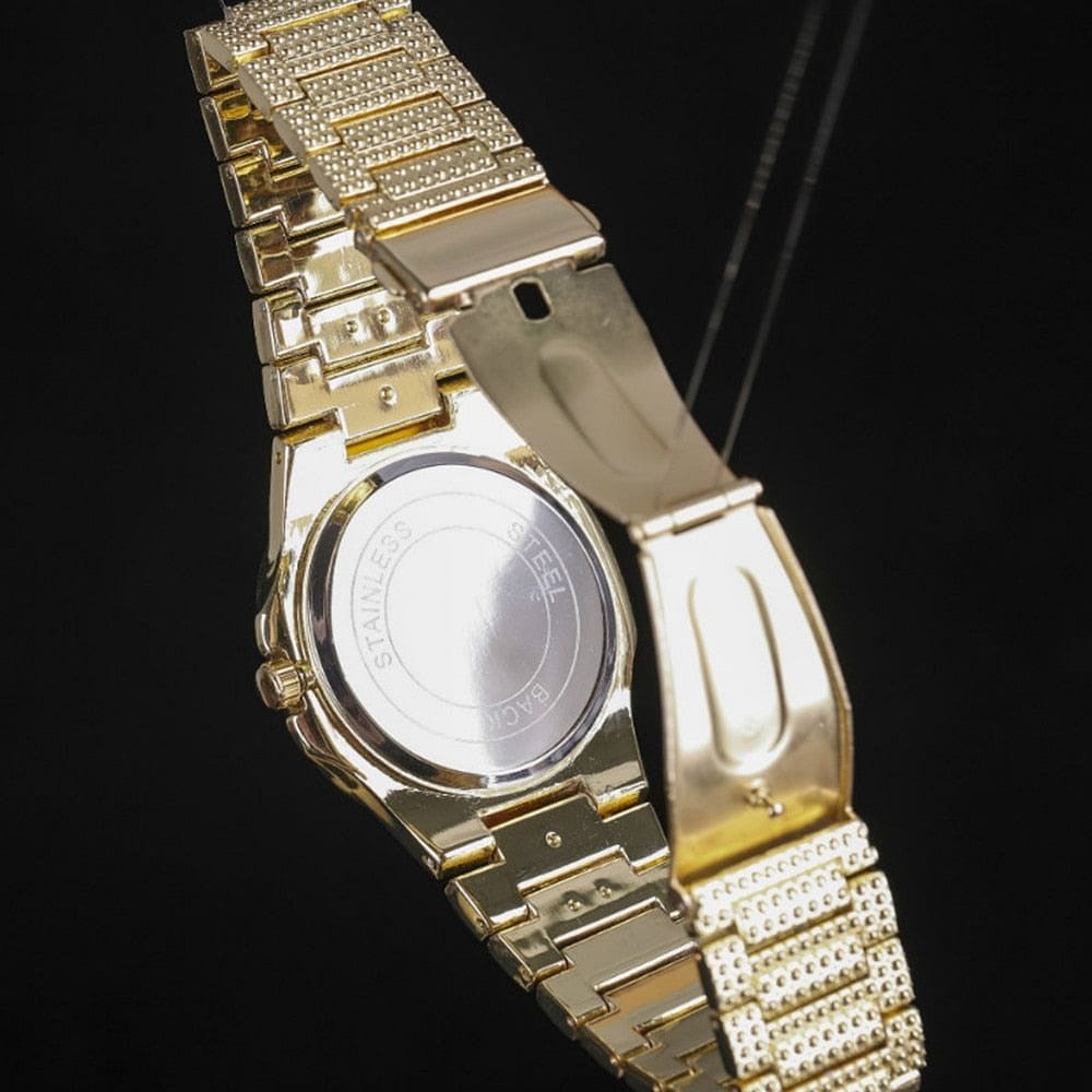 VVS Jewelry hip hop jewelry Gold/Silver Crucifix Necklace + Bracelet + OG Bust Down Watch Set