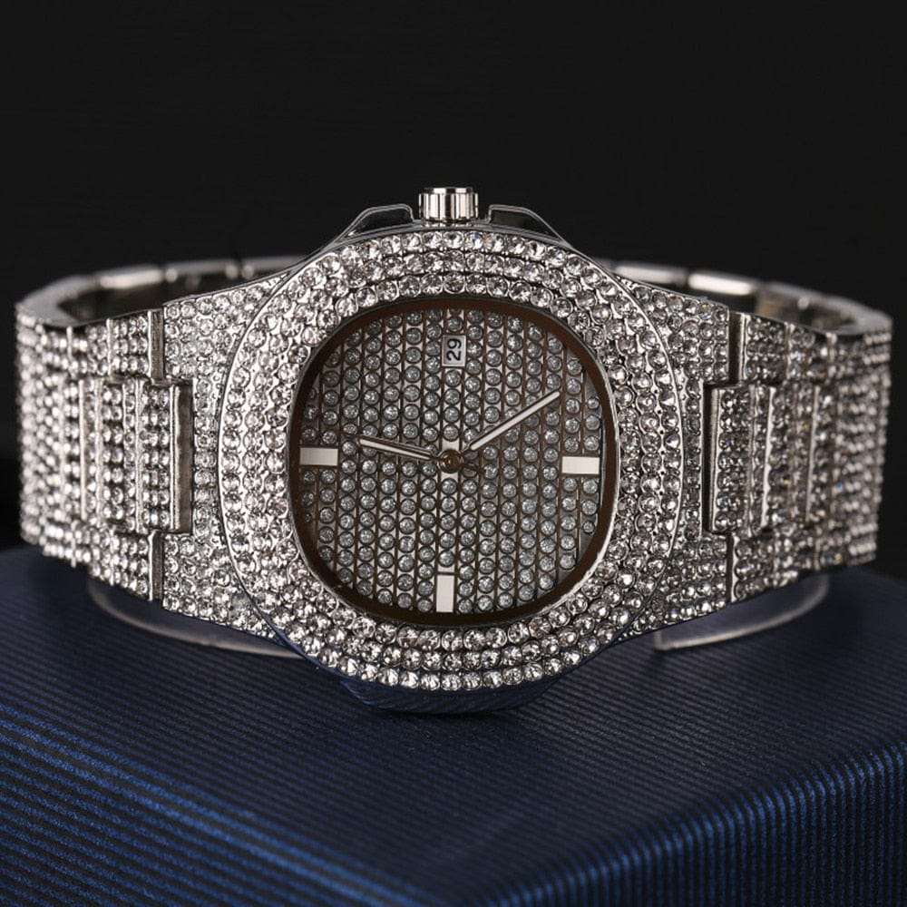 VVS Jewelry hip hop jewelry Gold/Silver Crucifix Necklace + Bracelet + OG Bust Down Watch Set