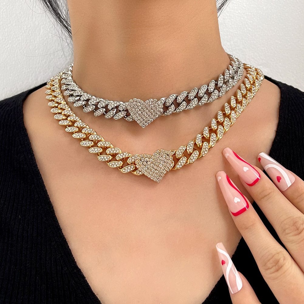 VVS Jewelry hip hop jewelry Heart Miami Cuban Chain and Bracelet Bundle