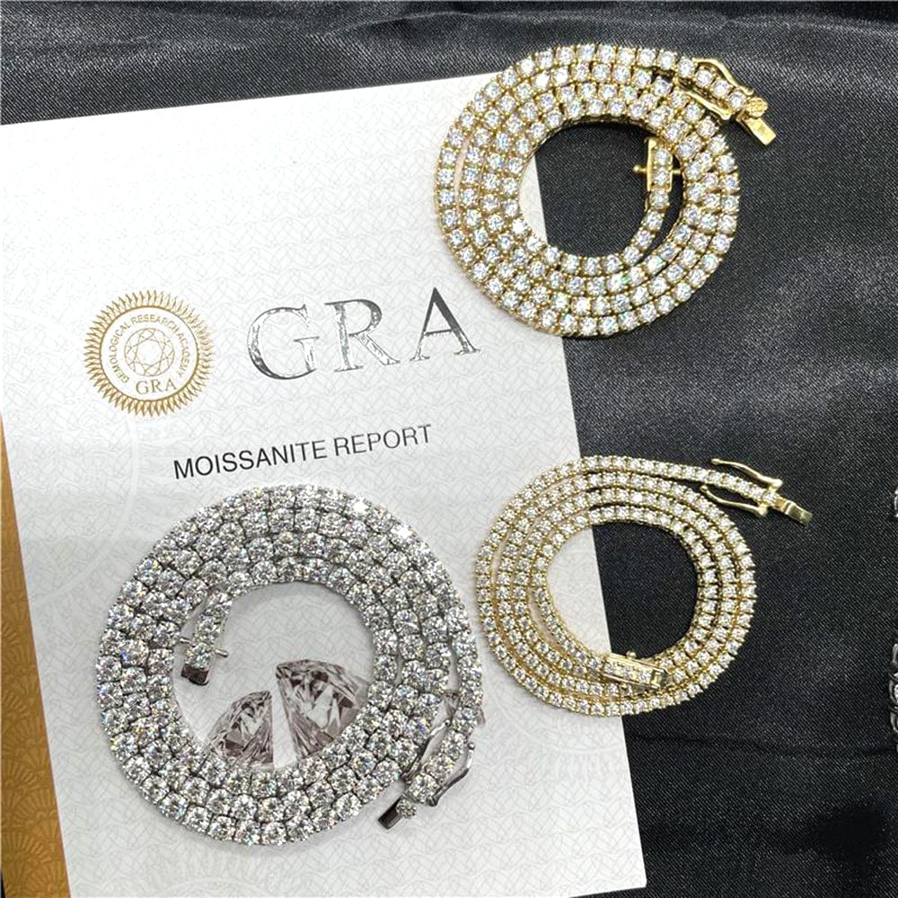 VVS Jewelry Moissanit-Tenniskette | 14 Karat Gold und 925er Sterlingsilber | Funkelnder Luxus für Männer und Frauen