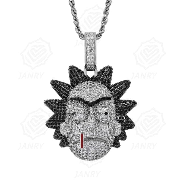 VVS Jewelry hip hop jewelry Silver Icy Rick & Morty Pendant Chain