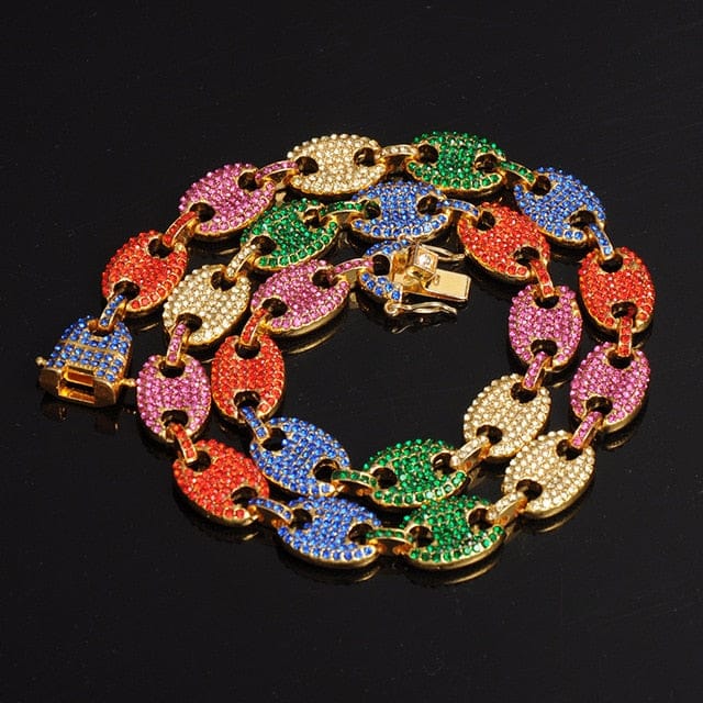 VVS Jewelry hip hop jewelry Swag Rainbow Coffee Bean Pig Nose Chain + FREE Bracelet