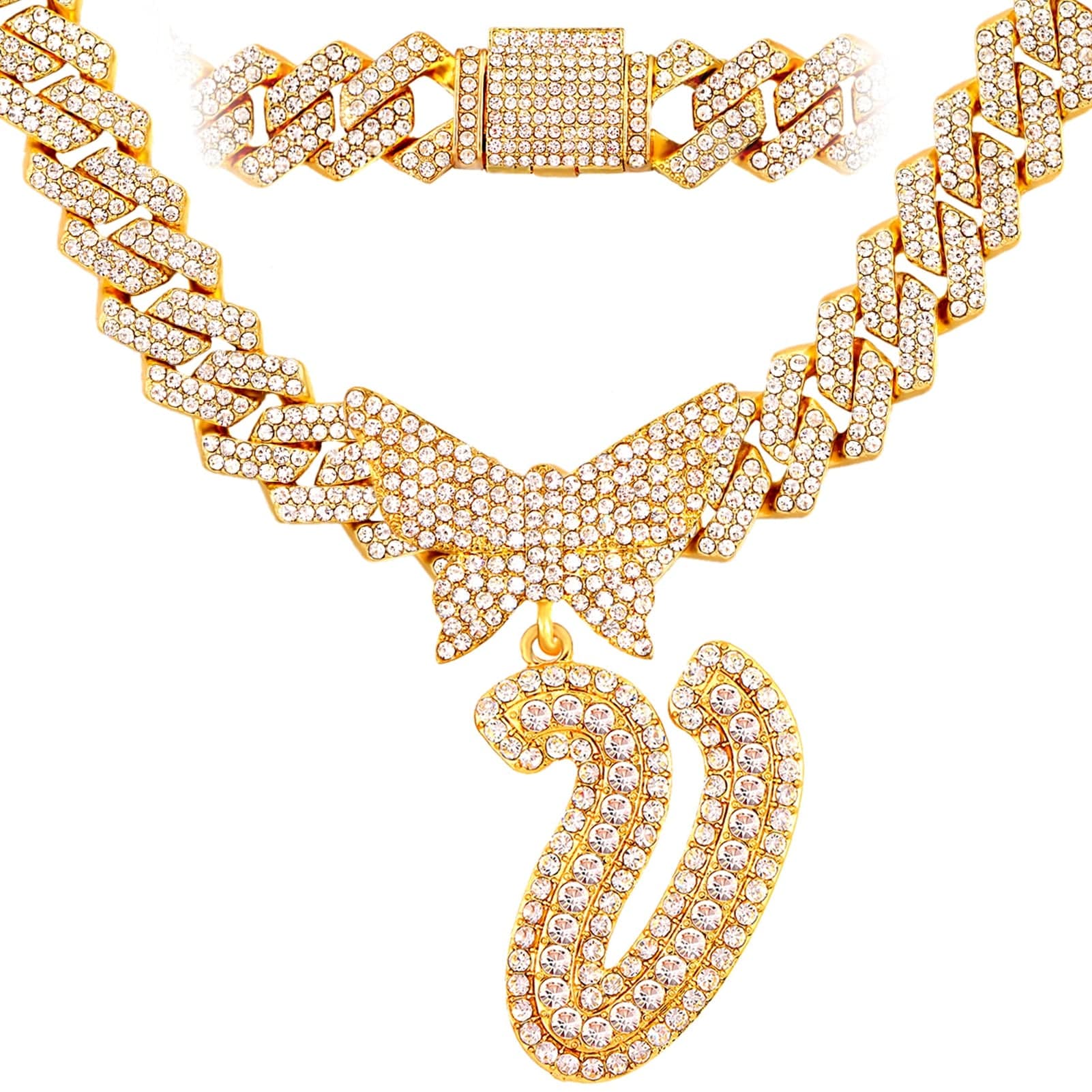 VVS Jewelry hip hop jewelry V / Gold Bling Butterfly Letter Cuban Link Chain