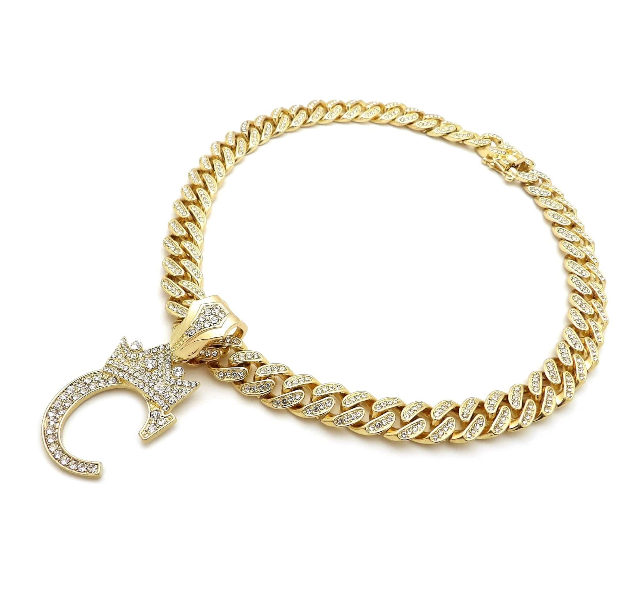 VVS Jewelry hip hop jewelry VVS Jewelry Crowned Initial Cuban Pendant Chain