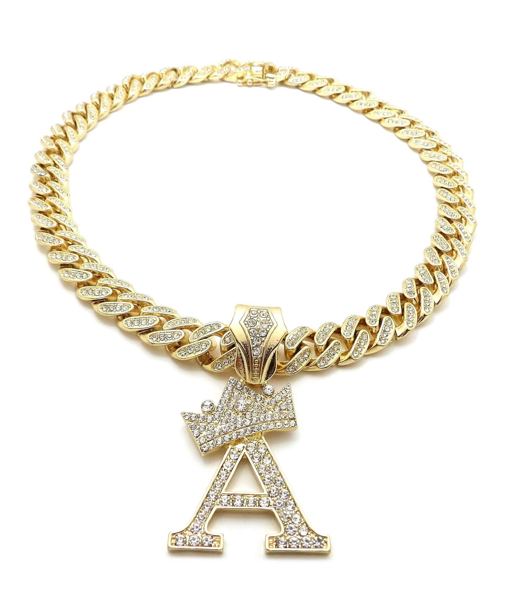VVS Jewelry hip hop jewelry VVS Jewelry Crowned Initial Cuban Pendant Chain