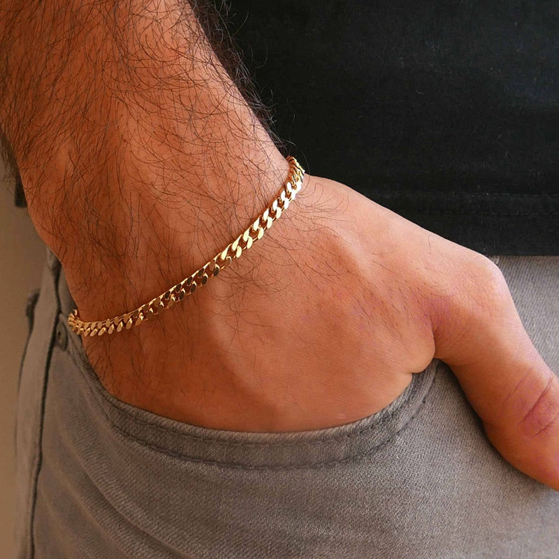VVS Jewelry 3 mm Herren Minimal Curb Cuban Armband