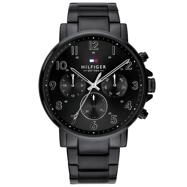 Tommy Hilfiger 1710383 Herrenuhr mit schwarzem Zifferblatt und schwarzem Stahlarmband