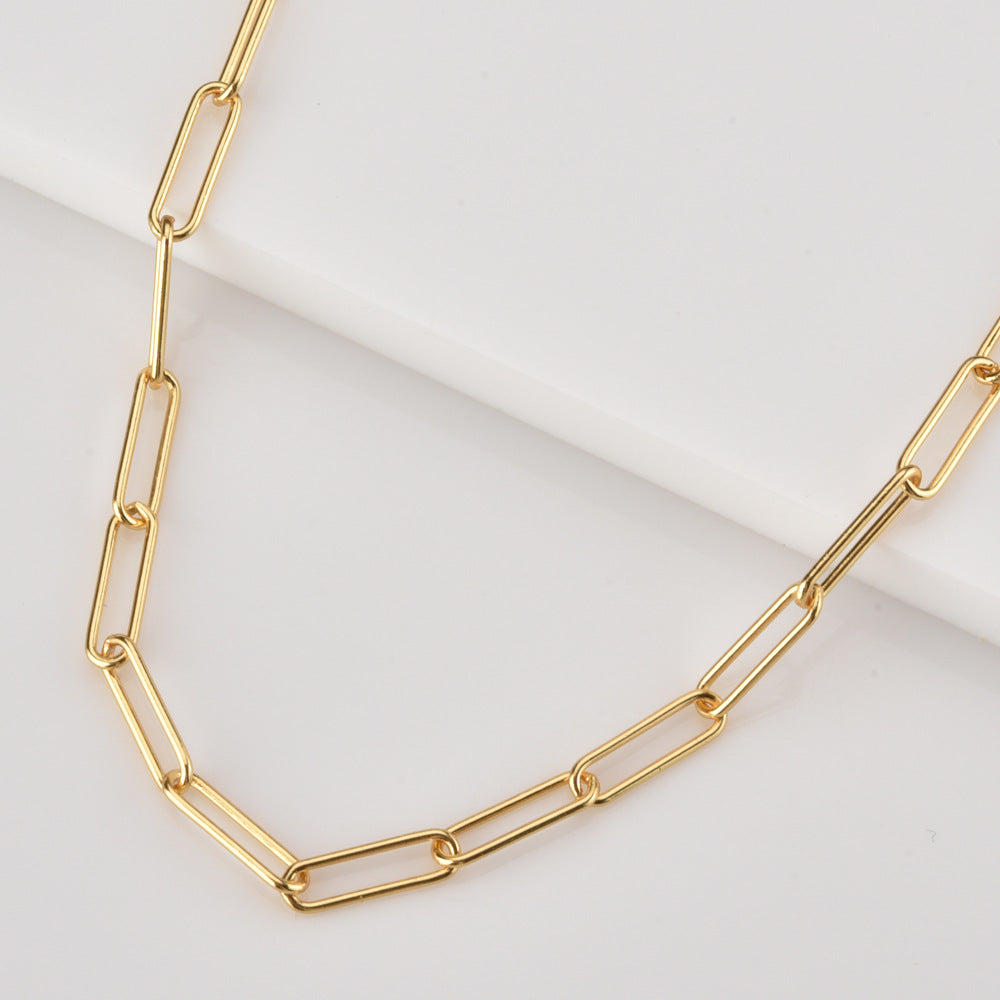 VVS Jewelry Paperclip Link Chain Necklace - .925 Sterling Silver & 18k Gold