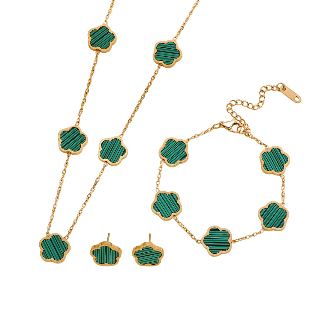 VVS Jewelry Lucky Clover Bracelet, Necklace and Earrings Set