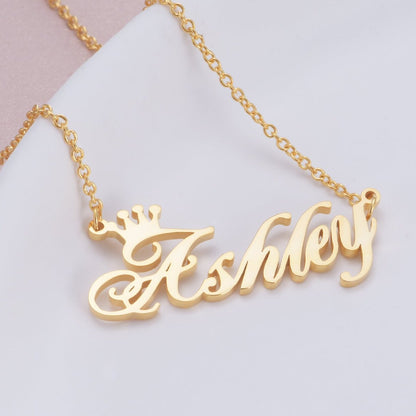 VVS Jewelry 14K Gold Custom Crown Name Necklace