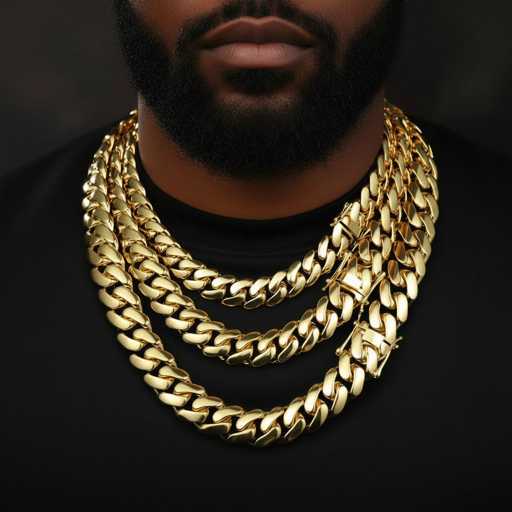 10-22mm Solid 18k Gold Plated Miami Cuban Link Chain - Different Drips