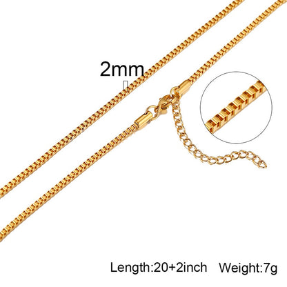 2mm Classic Men's Minimal Box Cuban Chain