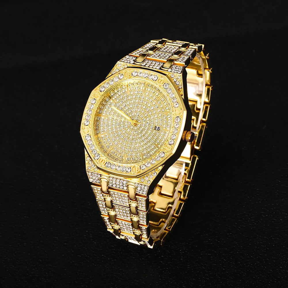 „King Frost“ Iced Out Herren-Golduhr und Miami Cuban Armband Luxus-Paket