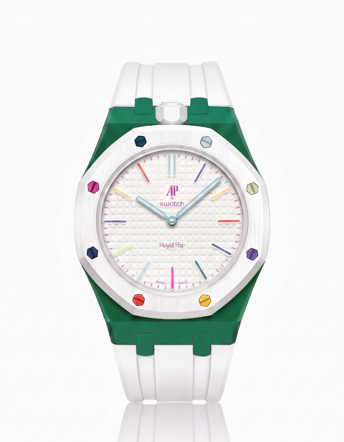 combo::green::rubber-strap-for-ap-x-swatch-royal-pop-white