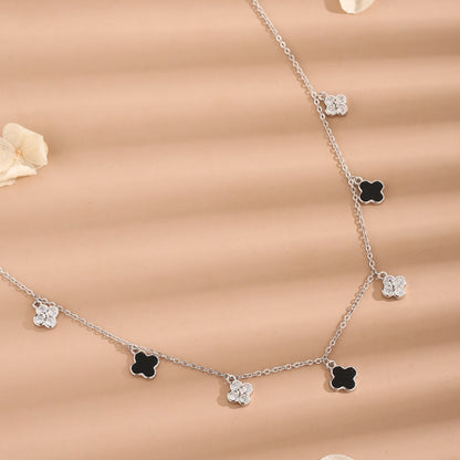 Black Onyx 925 Sterling Silver Clover Dangle Necklace