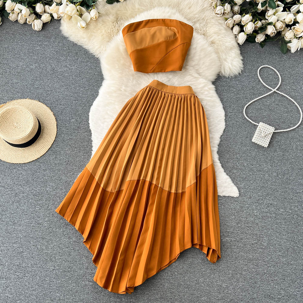 Tube and Pleated Skirt Summer Dress Set