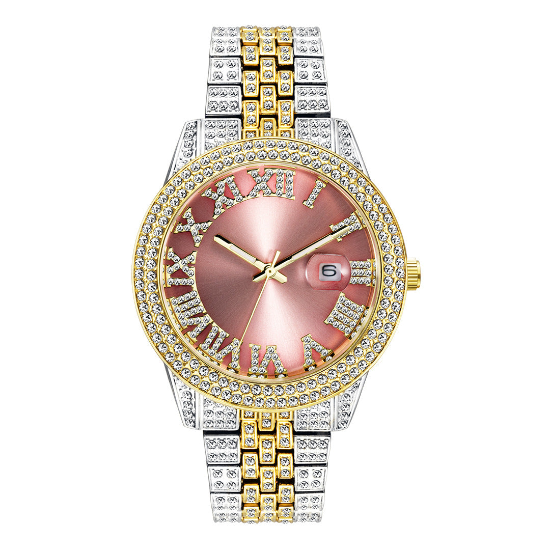 Rose Gold Dial Iced Watch