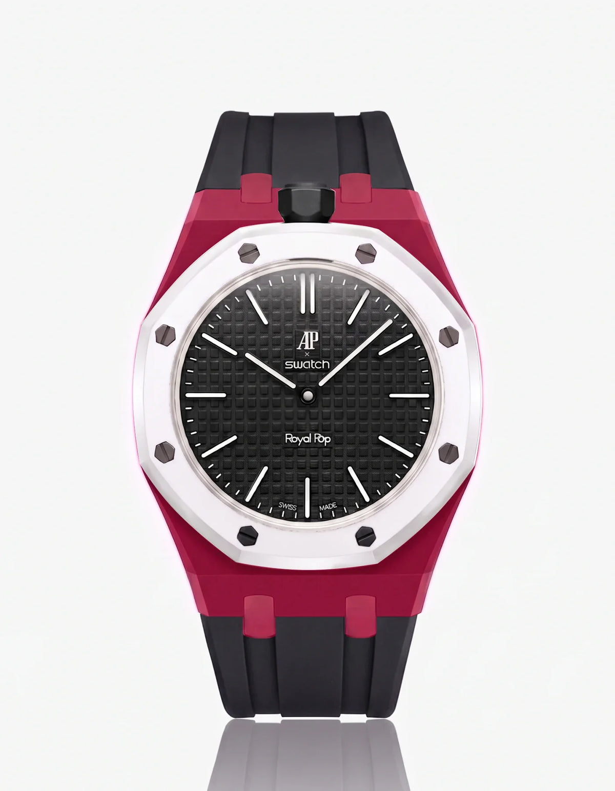 combo::dark-pink::rubber-strap-for-ap-x-swatch-royal-pop-black