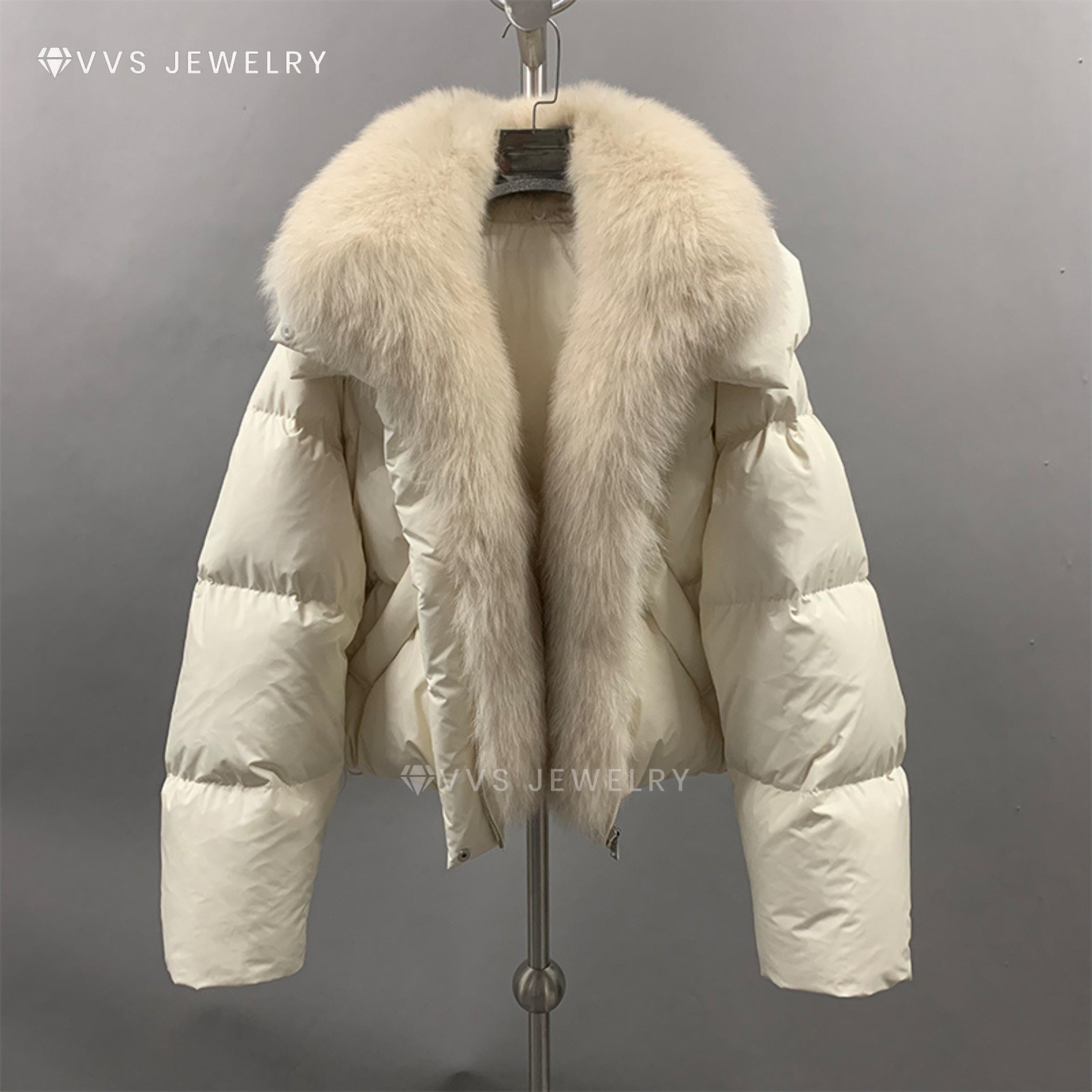 VVS Diana Real Fur-Trim Detachable Cropped Puffer Jacket