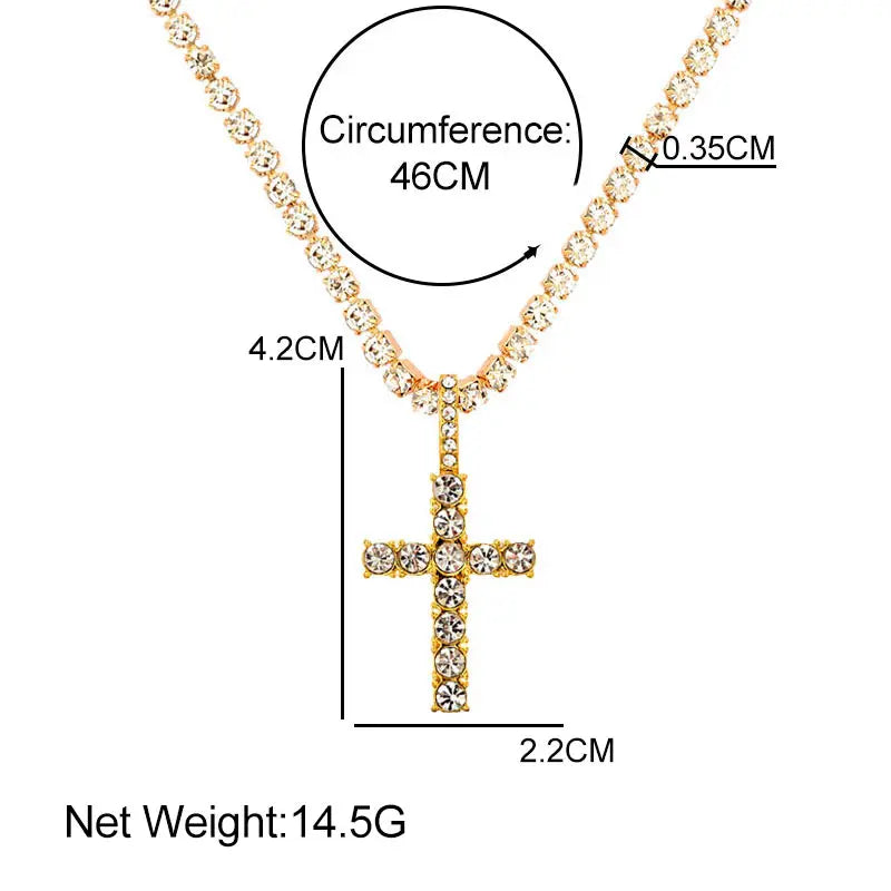 2-teiliges Iced Out-Paket: 14 mm Cuban + Tennis Cross Chain