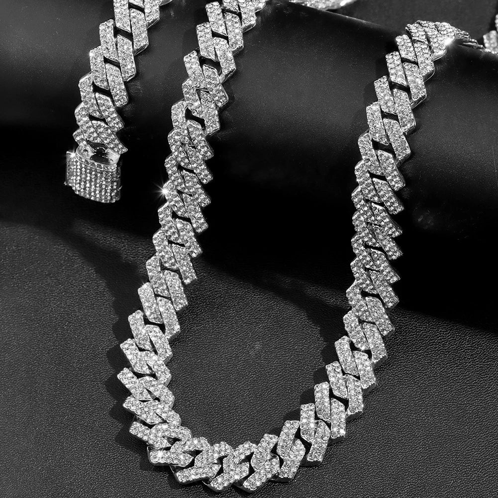 2-teiliges Iced Out-Paket: 14 mm Cuban + Tennis Cross Chain
