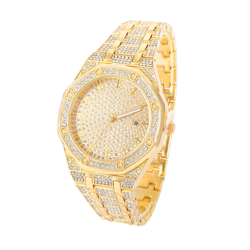 „King Frost“ Iced Out Herren-Golduhr und Miami Cuban Armband Luxus-Paket