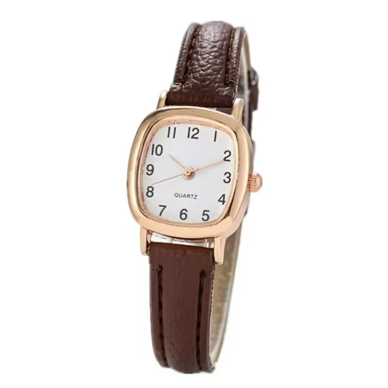 Brown Retro Square Leather Strap Women's Watch