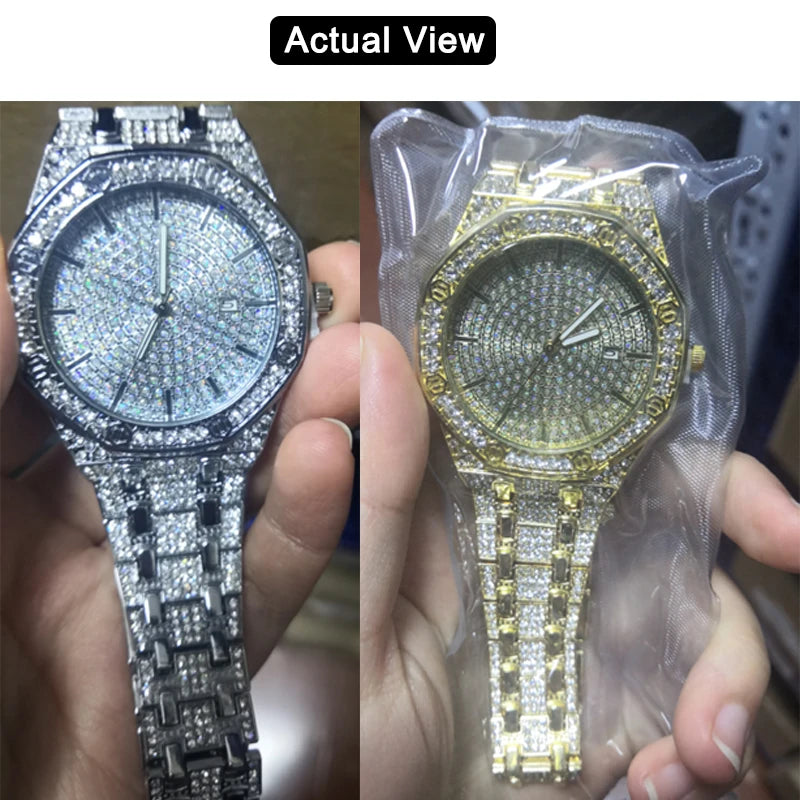 „King Frost“ Iced Out Herren-Golduhr und Miami Cuban Armband Luxus-Paket