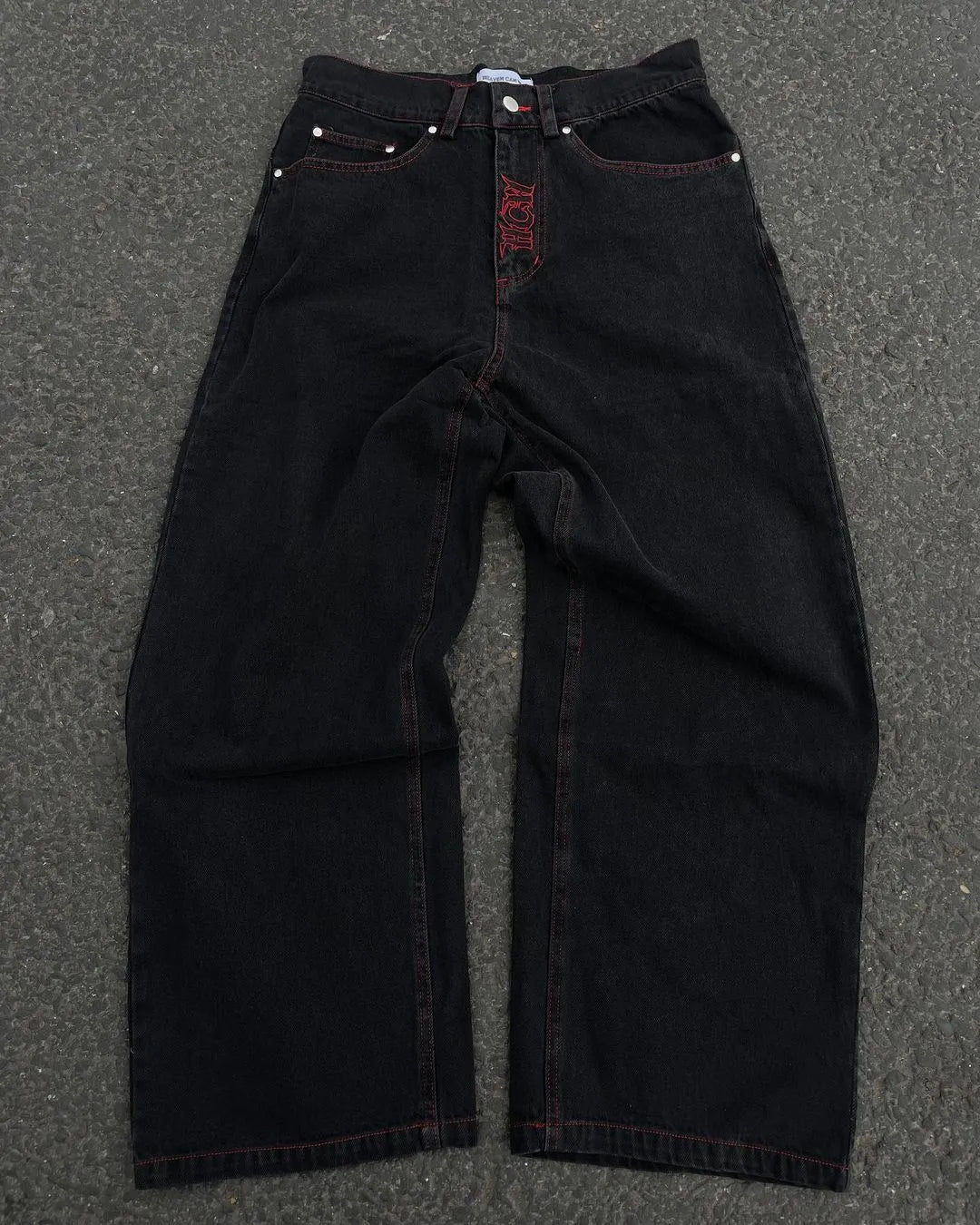 Retro Skull Embroidery Baggy Denim Pants