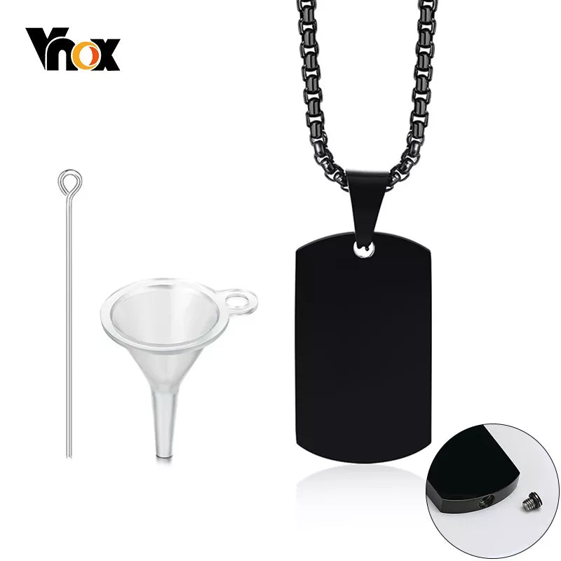 Vnox Men Dog Tag Container Pendant Necklace, Stainless Steel Cremation Urn Jewelry, Ashes Funnel Filler Kit Accessory