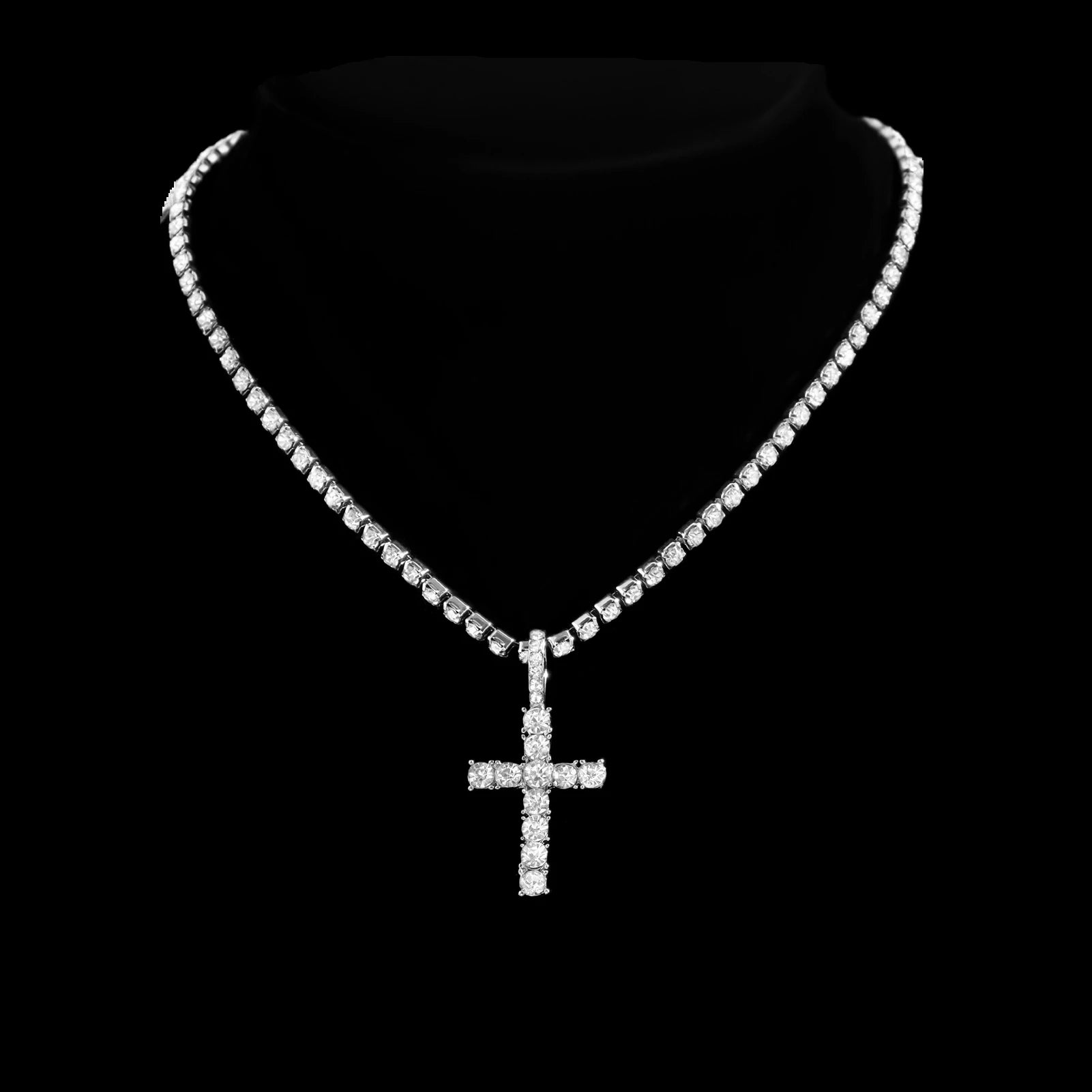 2-teiliges Iced Out-Paket: 14 mm Cuban + Tennis Cross Chain