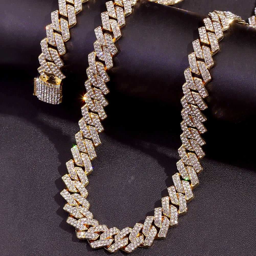 2-teiliges Iced Out-Paket: 14 mm Cuban + Tennis Cross Chain