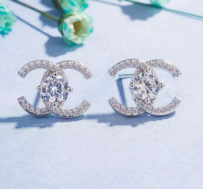 Double C Glam Stud Earrings - S925 D-VVS1 Moissanite