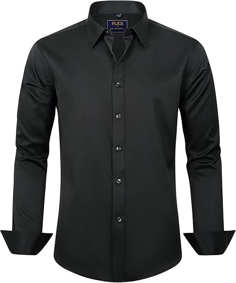 Men's Dress Shirt Solid Long Sleeve Stretch Wrinkle-Free Button-Down