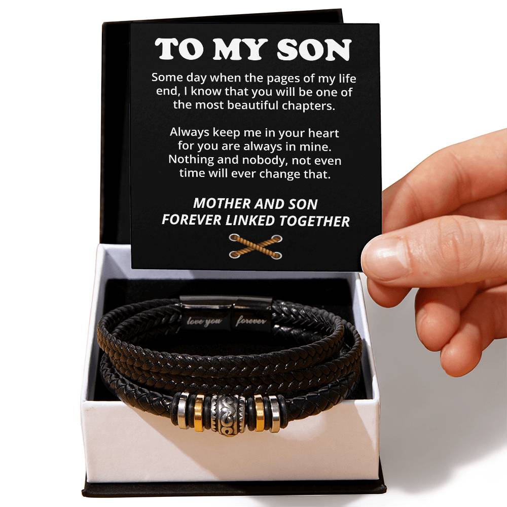 To My Son (Mother and Son Forever Linked Together) Message Card Bracelet