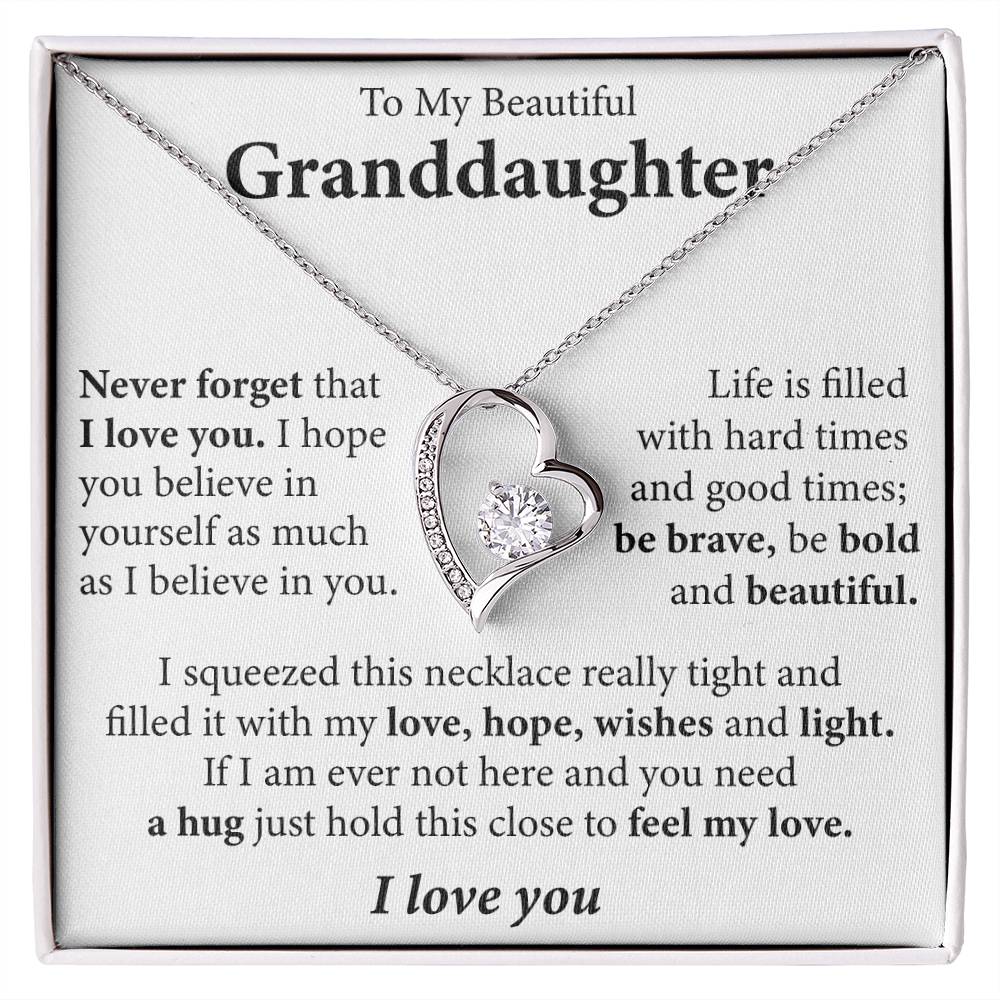 To My Beautiful Granddaughter (I love you) Message Card Necklace